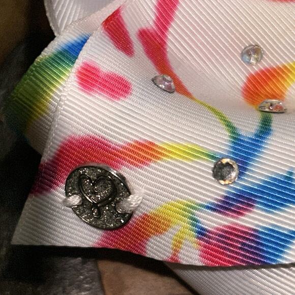 Cheer Bow - Colorful Tie-Dye Heart Kids Hair Bow - Picture 5 of 5